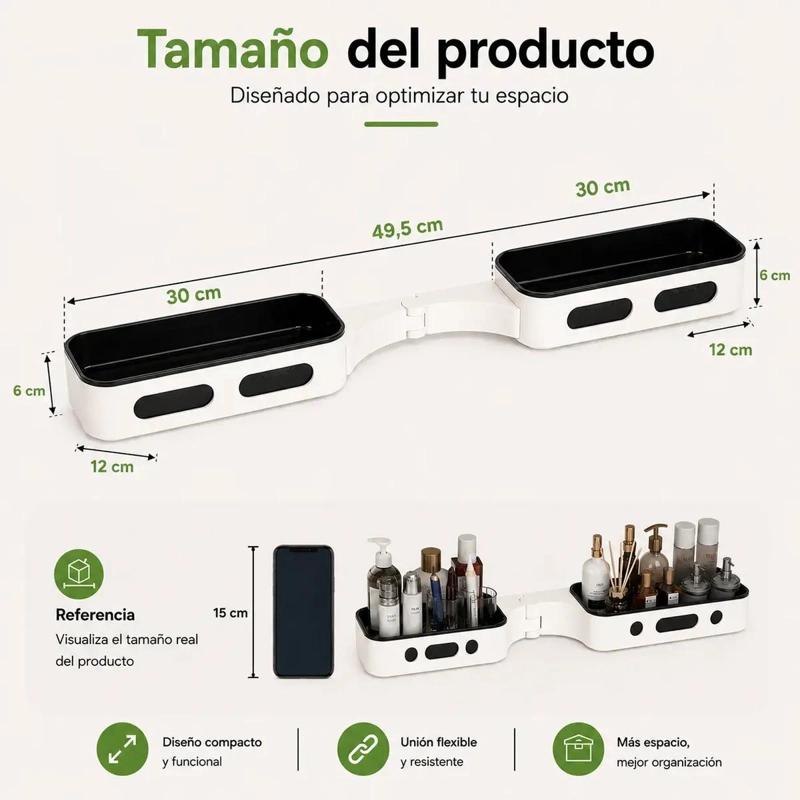 ORGANIZADOR ESQUINERO DE BAÑO GIRATORIO DOBLE ESTANTE BLANCO - 7