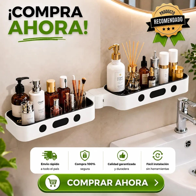 ORGANIZADOR ESQUINERO DE BAÑO GIRATORIO DOBLE ESTANTE BLANCO - 8