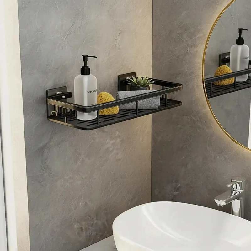 ORGANIZADOR DE DUCHA SET DE 2 ESTANTES ADHESIVOS EN COLOR NEGRO - 2