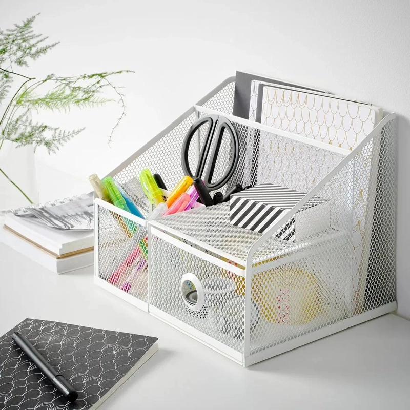 ORGANIZADOR DE ESCRITORIO METALICO BLANCO 25X20 CM CON PATAS - 2