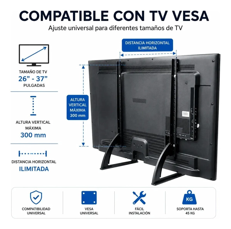 BASE DE MESA UNIVERSAL PARA TV DE 26 A 37 PULGADAS AJUSTABLE - 1