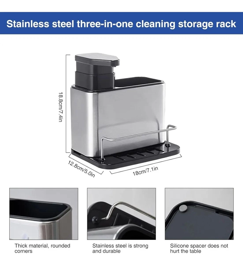 ORGANIZADOR DE LAVAPLATO ACERO INOXIDABLE CON DISPENSA 3 EN 1 - 9