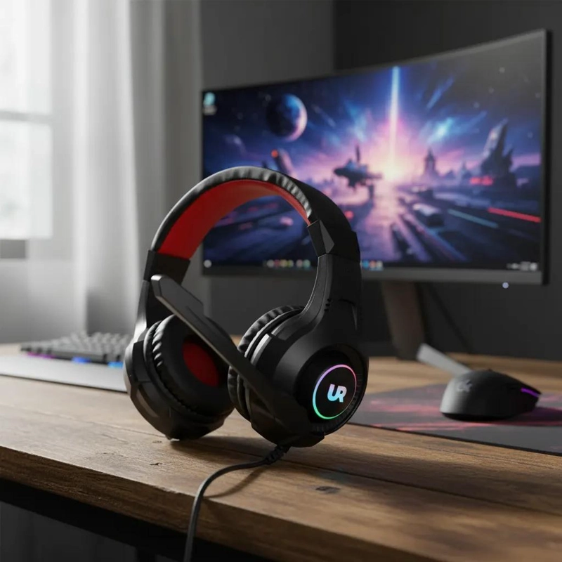 AUDIFONOS GAMER CON LUZ LED RGB Y MICROFONO ABATIBLE - 2