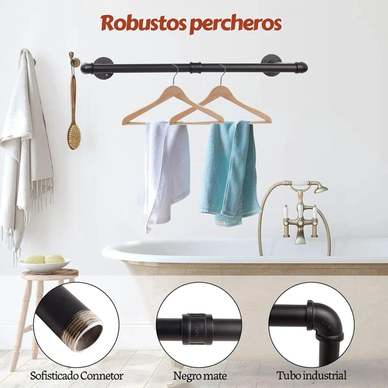 PERCHERO INDUSTRIAL VINTAGE DE PARED PARA ARMARIO Y BAÑO - 6
