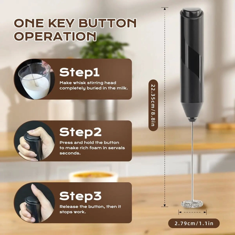 BATIDOR ELE CTRICO PORTATIL CON BASE ESTABLE PARA ESPUMAR LECHE Y BEBIDAS - 1