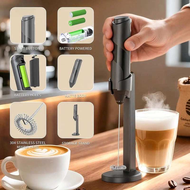 BATIDOR ELE CTRICO PORTATIL CON BASE ESTABLE PARA ESPUMAR LECHE Y BEBIDAS - 3