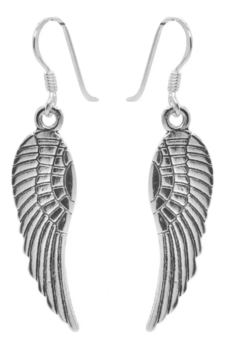 AROS COLGANTES EN PLATA 925 CON DISEÑO DE ALAS DE ANGEL - 1