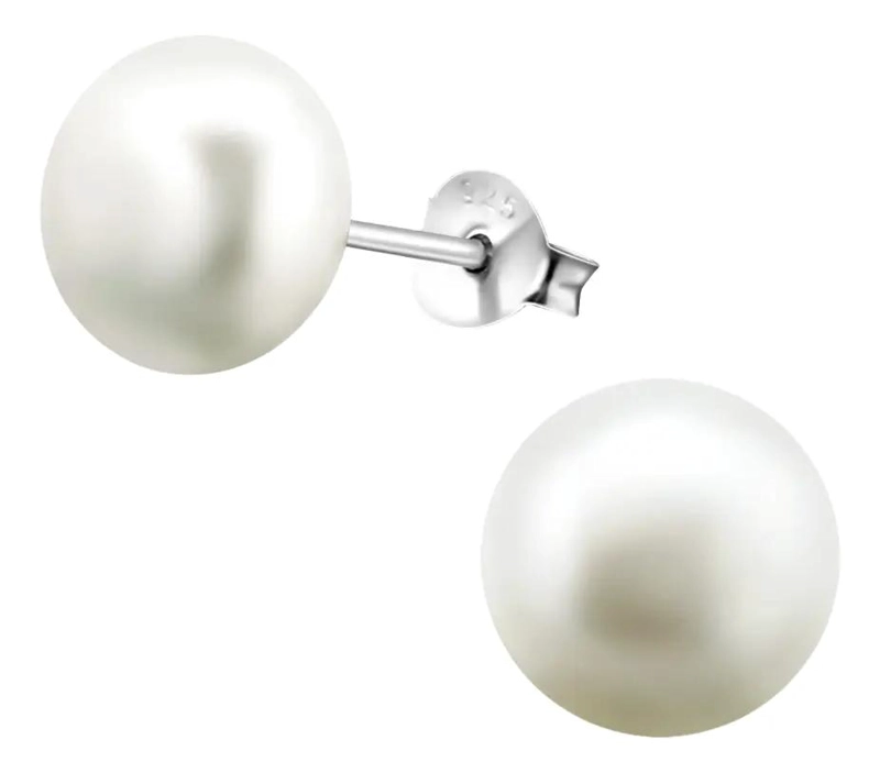 AROS DE PERLA DE RIO DE PLATA FINA 925 DE 9 MM - 2