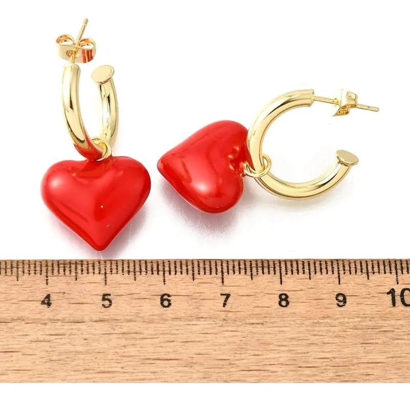 AROS DE ARGOLLA CON CORAZON ROJO Y BAÑO DE ORO PARA DAMA - 2