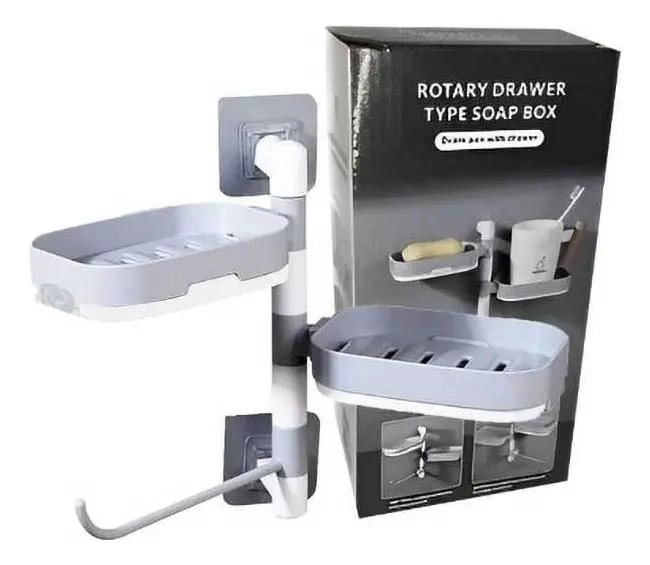 ORGANIZADOR DE DUCHA JABONERA GIRATORIA 3 NIVELES BLANCO Y GRIS - 8