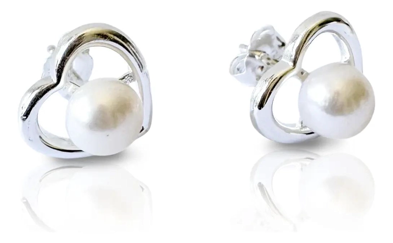 AROS DE CORAZON CON PERLAS DE RIO EN PLATA FINA 925 - 2