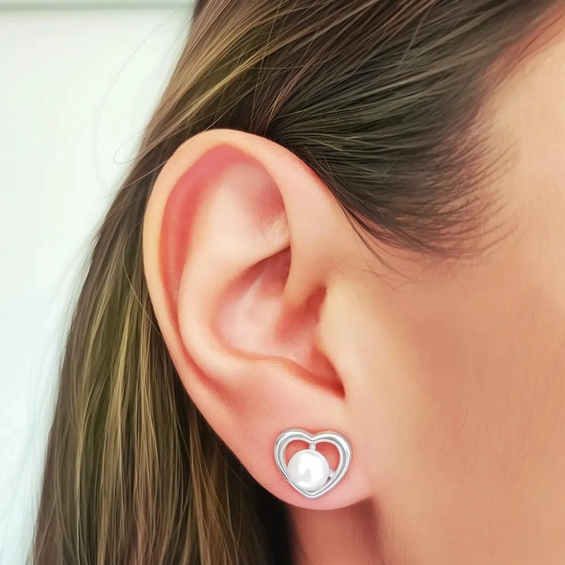 AROS DE CORAZON CON PERLAS DE RIO EN PLATA FINA 925 - 3