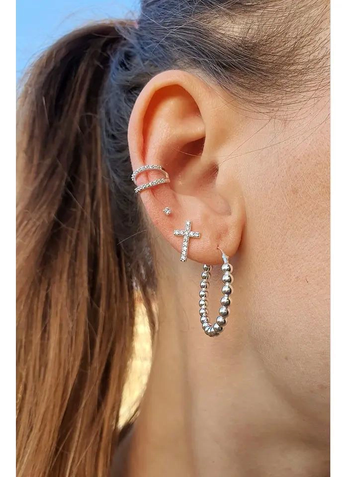 AROS DE CRUZ BRILLANTES EN PLATA 925 PARA TODOS - 2