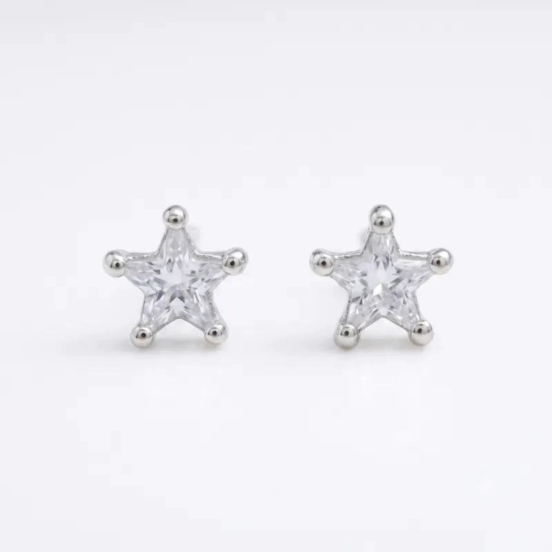 AROS DE PLATA 925 CON DISEÑO DE ESTRELLA Y CIRCONITAS - 1