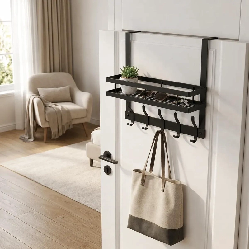 ORGANIZADOR COLGANTE MULTIFUNCIONAL PARA PUERTA CON REPISA Y GANCHOS - 1