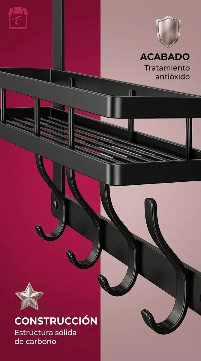 ORGANIZADOR COLGANTE MULTIFUNCIONAL PARA PUERTA CON REPISA Y GANCHOS - 4