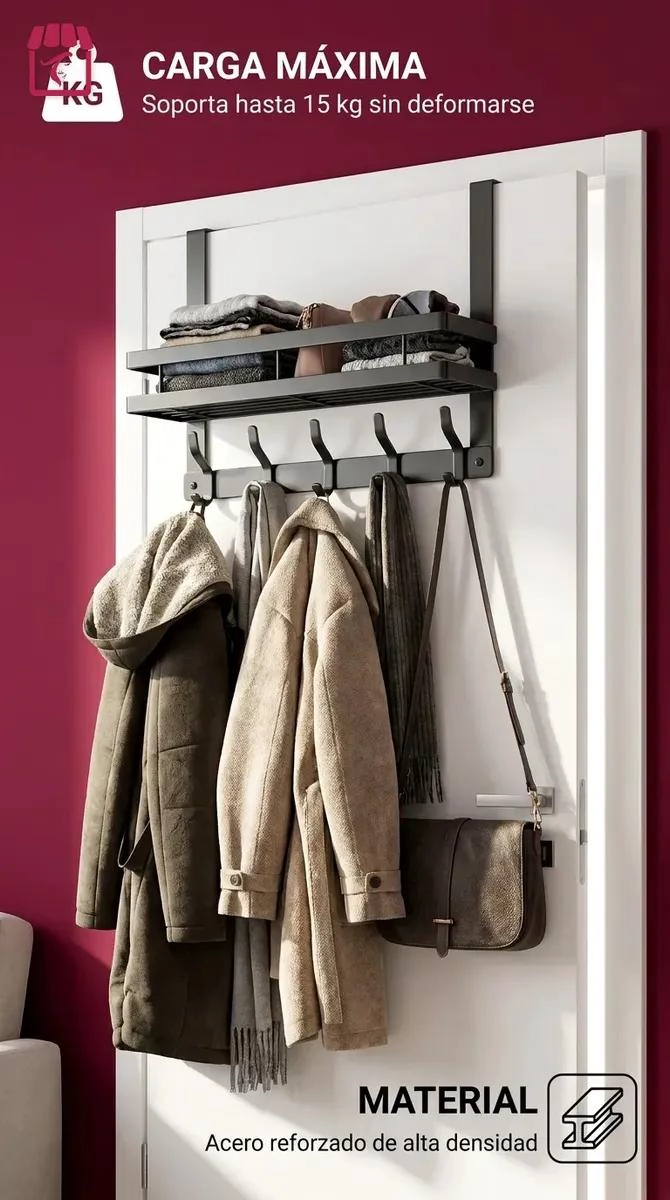 ORGANIZADOR COLGANTE MULTIFUNCIONAL PARA PUERTA CON REPISA Y GANCHOS - 7