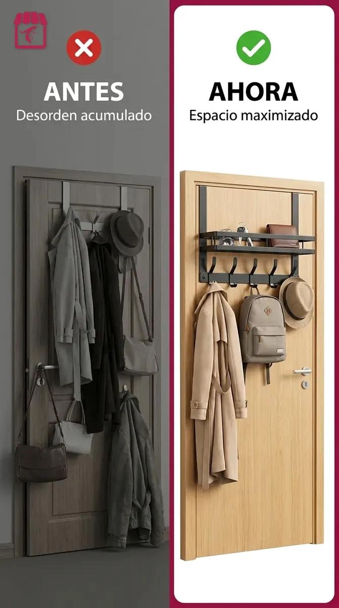 ORGANIZADOR COLGANTE MULTIFUNCIONAL PARA PUERTA CON REPISA Y GANCHOS - 8