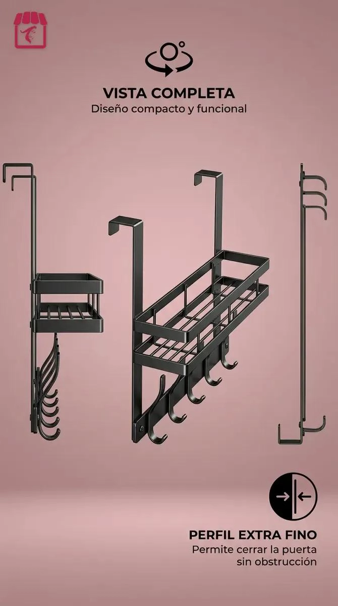 ORGANIZADOR COLGANTE MULTIFUNCIONAL PARA PUERTA CON REPISA Y GANCHOS - 9