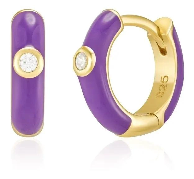 ARGOLLAS DE PLATA 925 COLOR PURPURA PARA NIÑAS - 1