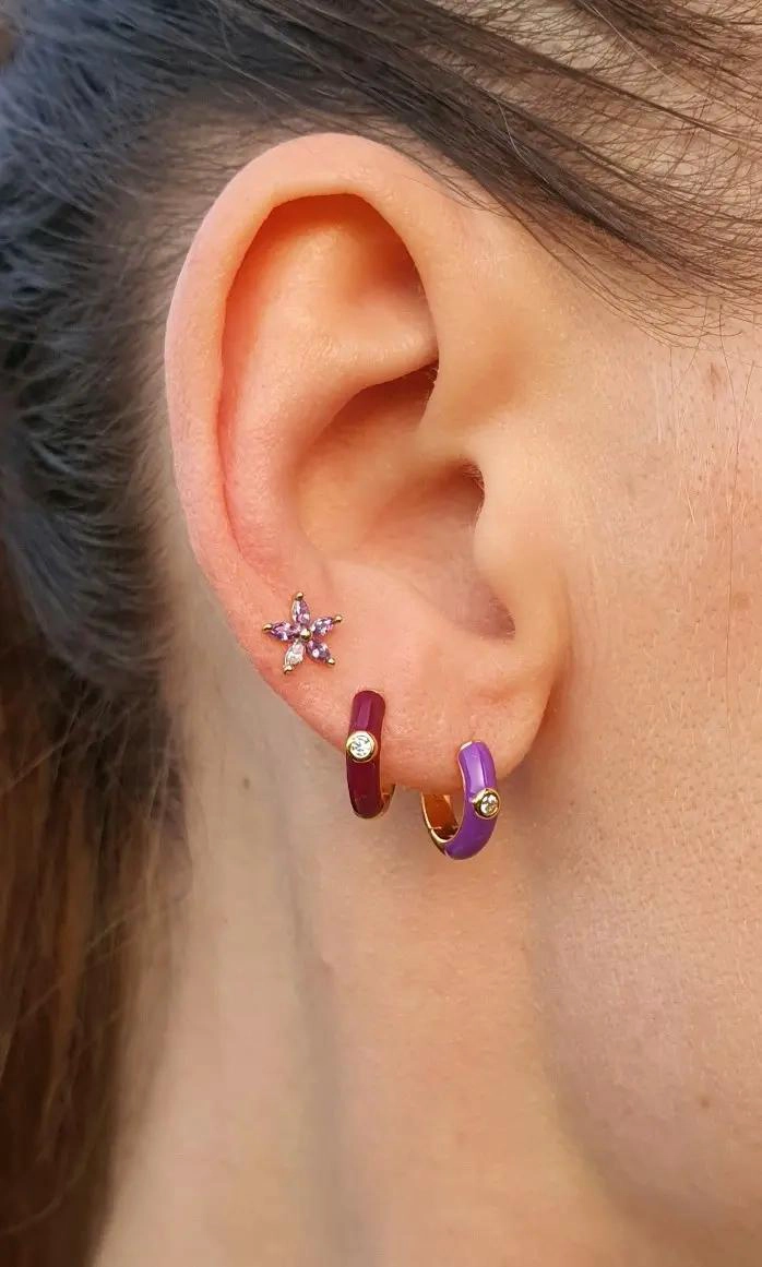 ARGOLLAS DE PLATA 925 COLOR PURPURA PARA NIÑAS - 2