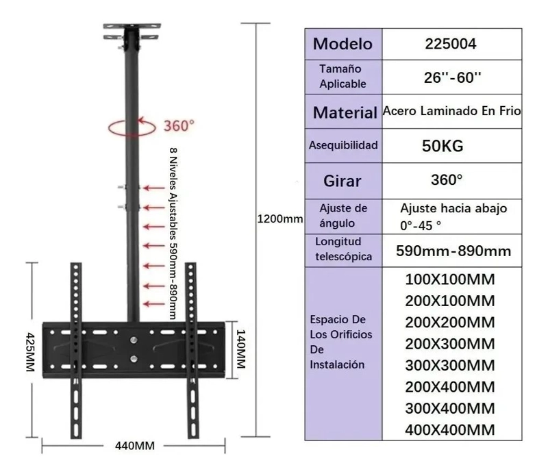SOPORTE DE TECHO O PARED PARA TELEVISORES DE 26 A 60 PULGADAS - 1