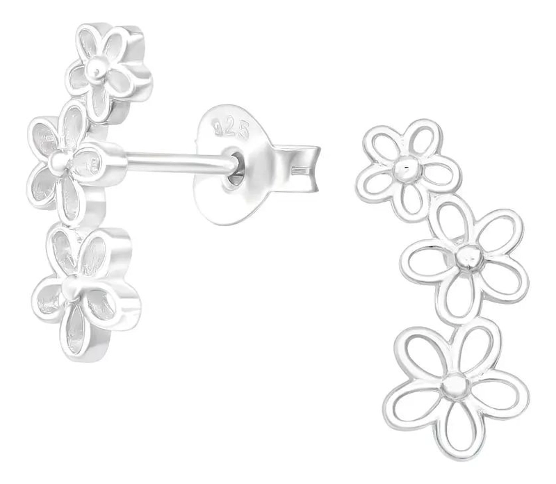 PENDIENTES DE FLORES EN PLATA 925 CON BAÑO DE ORO BLANCO - 2