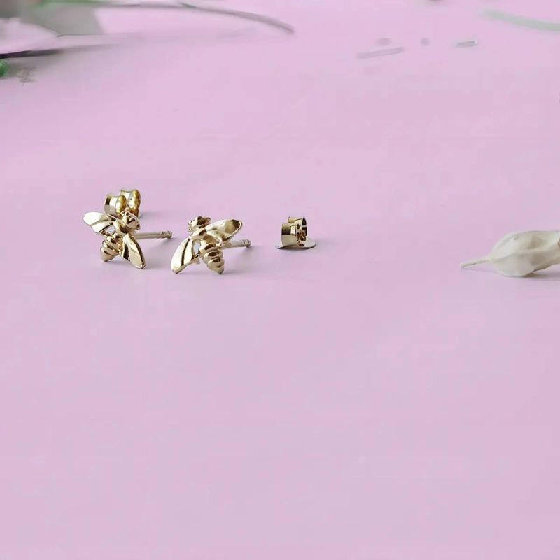AROS DE ABEJA EN PLATA DE LEY BAÑADOS EN ORO PARA REGALO - 2