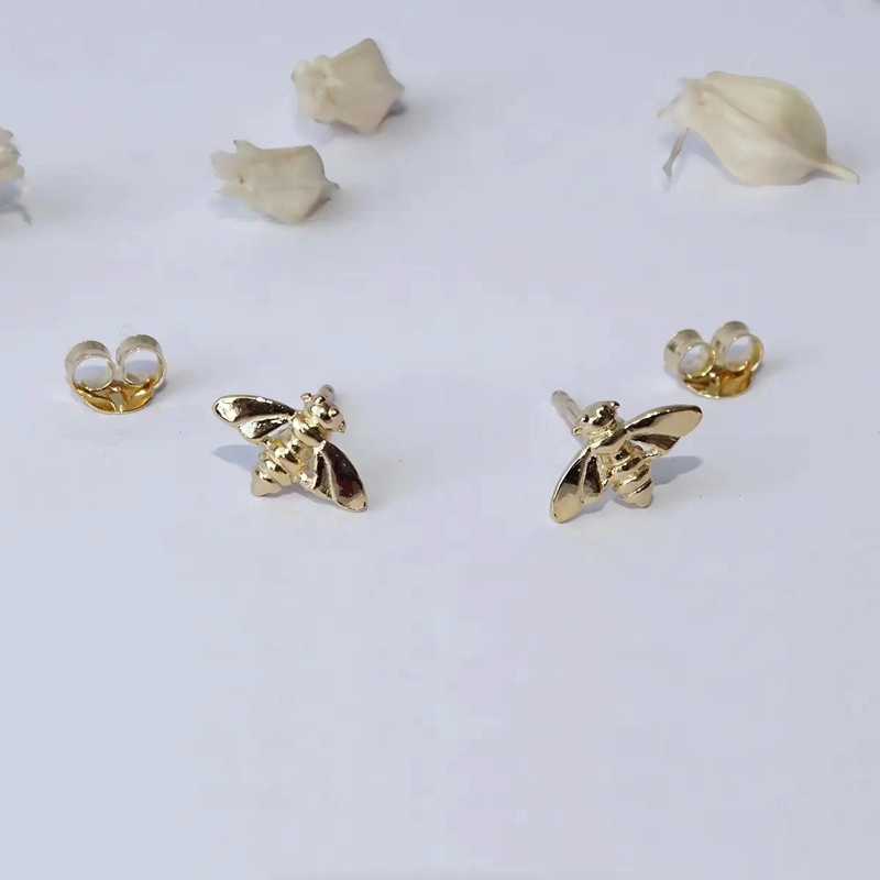 AROS DE ABEJA EN PLATA DE LEY BAÑADOS EN ORO PARA REGALO - 4