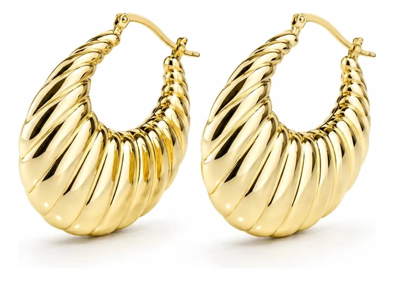 AROS ARGOLLAS BAÑO ORO 18K DISEÑO CROISSANT ELEGANTES - 1