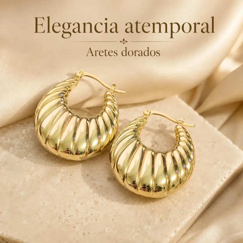 AROS ARGOLLAS BAÑO ORO 18K DISEÑO CROISSANT ELEGANTES - 3
