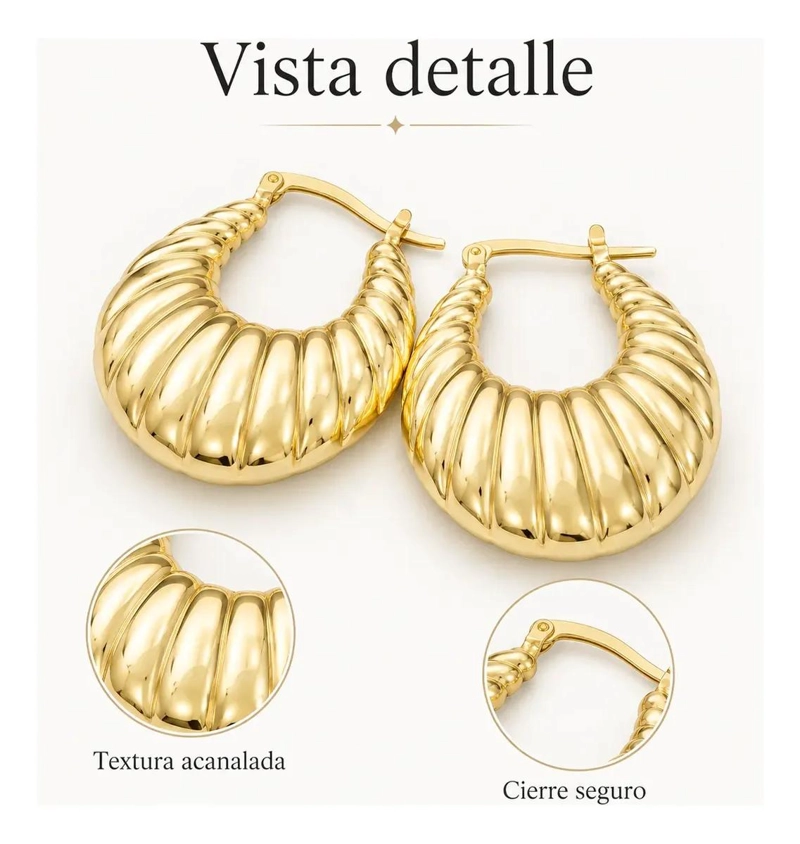 AROS ARGOLLAS BAÑO ORO 18K DISEÑO CROISSANT ELEGANTES - 4