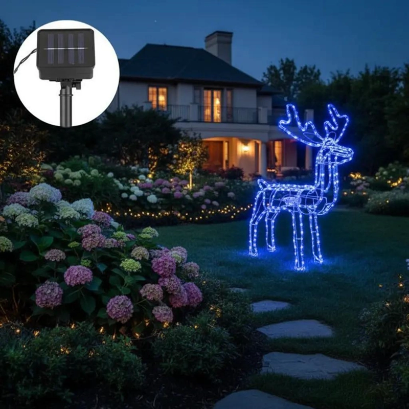 RENO NAVIDEÑO DECORATIVO CON LUZ LED SOLAR PARA INTERIORES Y EXTERIORES - 1