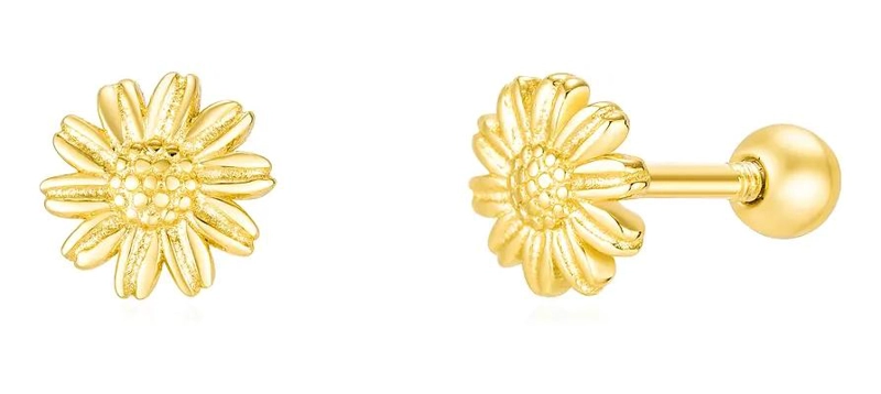 AROS DE FLOR PEQUEÑOS EN PLATA 925 CON BAÑO EN ORO 18 K PARA NIÑA Y MUJER - 1