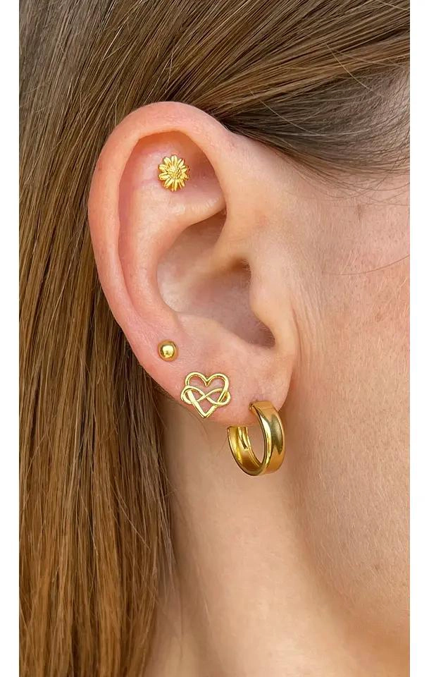 AROS DE FLOR PEQUEÑOS EN PLATA 925 CON BAÑO EN ORO 18 K PARA NIÑA Y MUJER - 2
