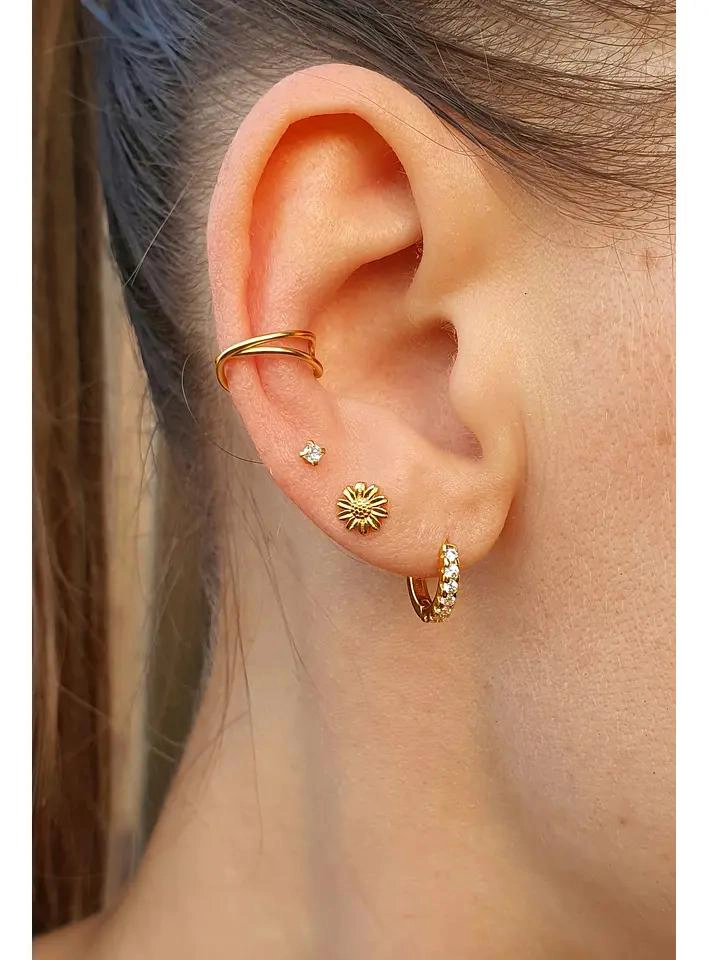AROS DE FLOR PEQUEÑOS EN PLATA 925 CON BAÑO EN ORO 18 K PARA NIÑA Y MUJER - 3