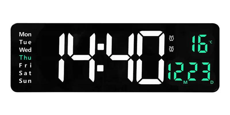 RELOJ DE PARED DIGITAL GRANDE CON TEMPERATURA Y MARCO VERDE - 1
