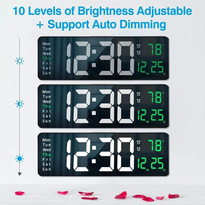 RELOJ DE PARED DIGITAL GRANDE CON TEMPERATURA Y MARCO VERDE - 10