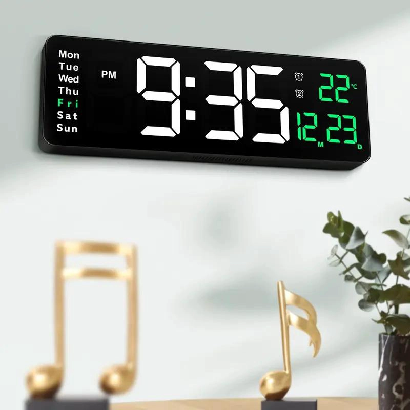 RELOJ DE PARED DIGITAL GRANDE CON TEMPERATURA Y MARCO VERDE - 2