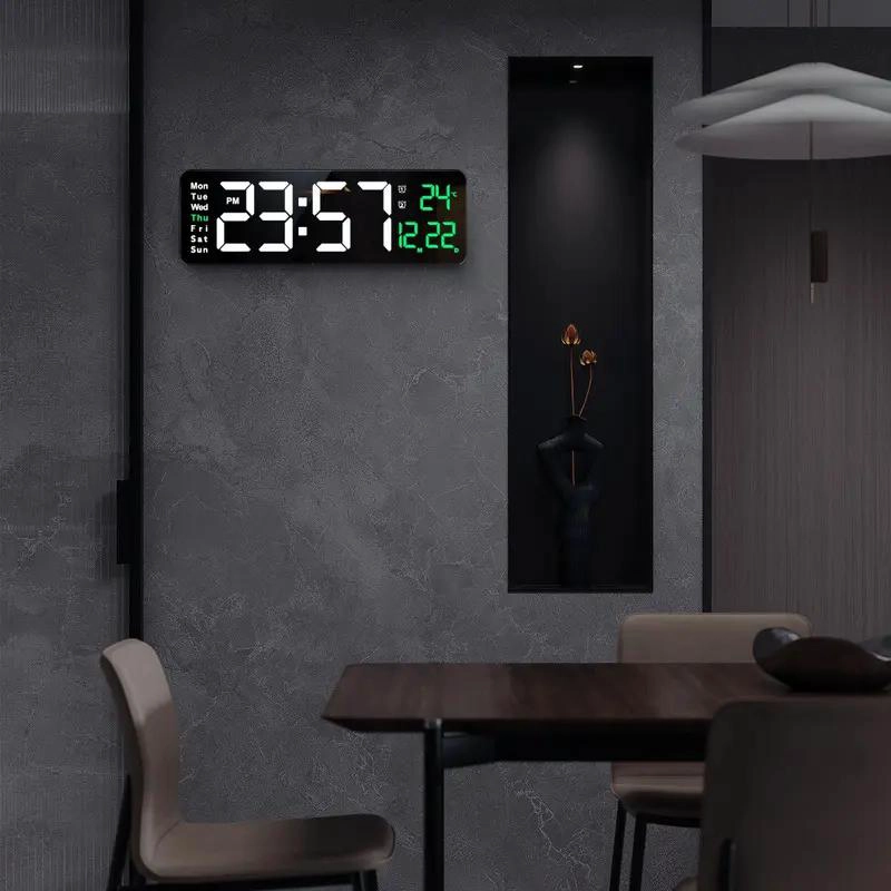 RELOJ DE PARED DIGITAL GRANDE CON TEMPERATURA Y MARCO VERDE - 3