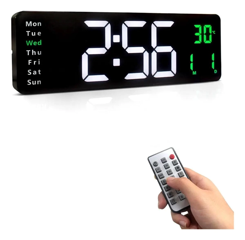 RELOJ DE PARED DIGITAL GRANDE CON TEMPERATURA Y MARCO VERDE - 5