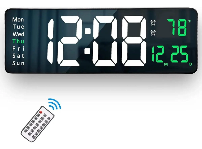 RELOJ DE PARED DIGITAL GRANDE CON TEMPERATURA Y MARCO VERDE - 6