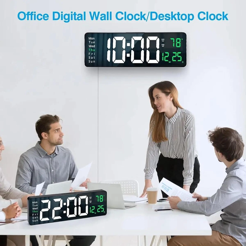 RELOJ DE PARED DIGITAL GRANDE CON TEMPERATURA Y MARCO VERDE - 9
