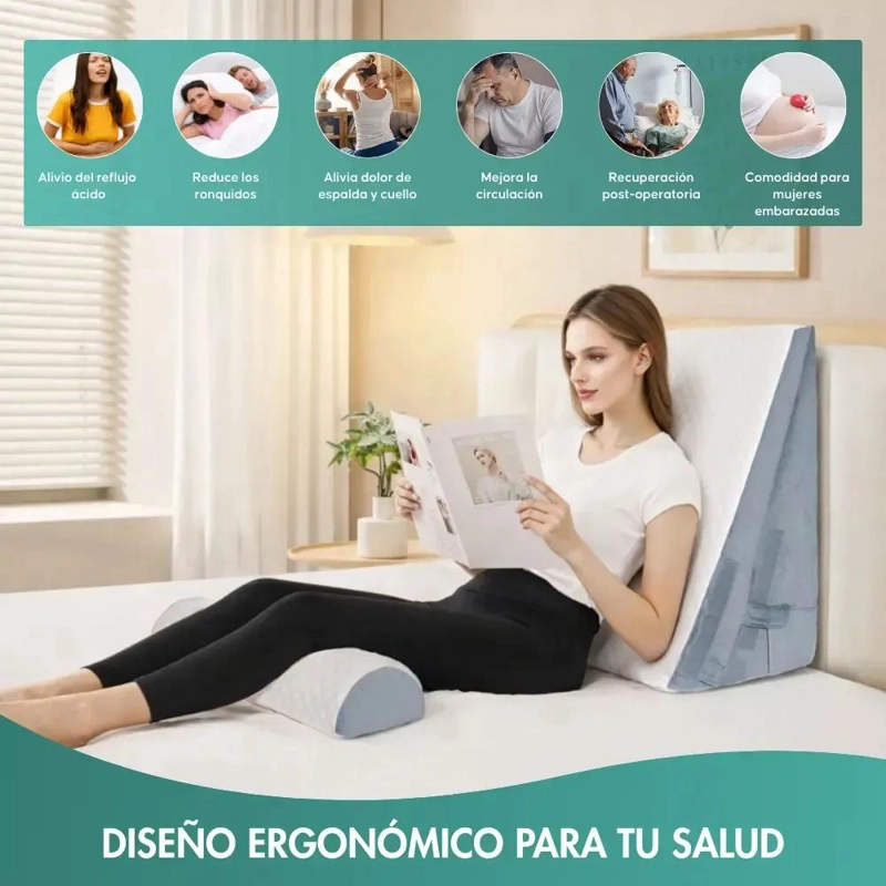 COJIN ERGONOMICO VISCOELASTICO ANTIRREFLUJO PARA ADULTOS CON SOPORTE AJUSTABLE - 3