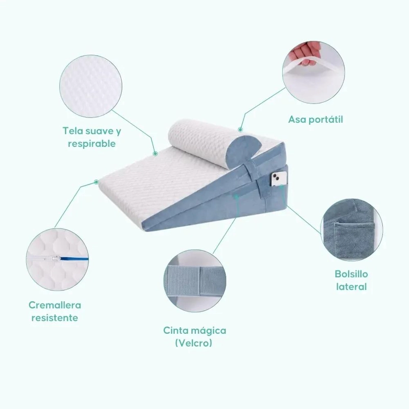 COJIN ERGONOMICO VISCOELASTICO ANTIRREFLUJO PARA ADULTOS CON SOPORTE AJUSTABLE - 4