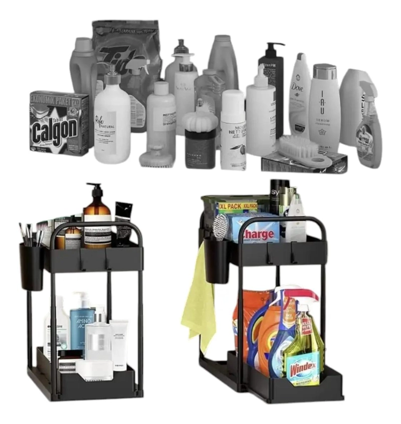 ORGANIZADOR DESLIZANTE MULTIUSO DE DOS NIVELES EN COLOR NEGRO - 4
