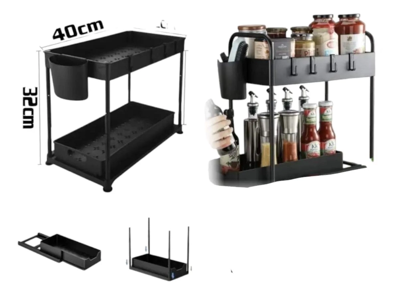 ORGANIZADOR DESLIZANTE MULTIUSO DE DOS NIVELES EN COLOR NEGRO - 6