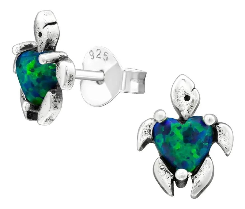 PENDIENTES TORTUGA DE OPALO EN PLATA 925 PARA NIÑAS - 1
