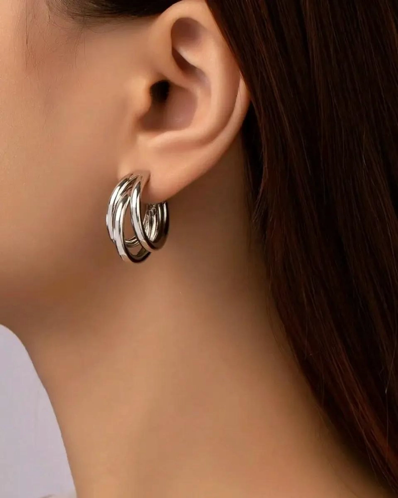 AROS PENDIENTES DE 3 CAPAS EN ACERO INOXIDABLE ELEGANTES - 3
