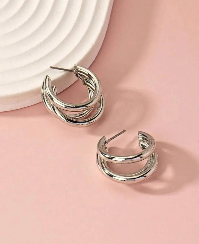 AROS PENDIENTES DE 3 CAPAS EN ACERO INOXIDABLE ELEGANTES - 4